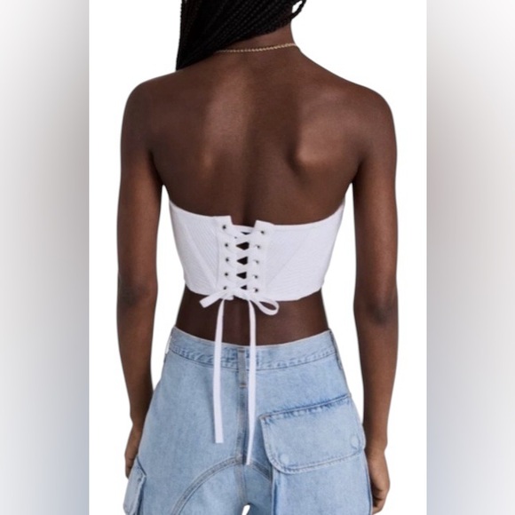 Retrofete Sami Knit Ribbed Strapless Corset Cropped Top Apricot Peach Revolve - Picture 4 of 8